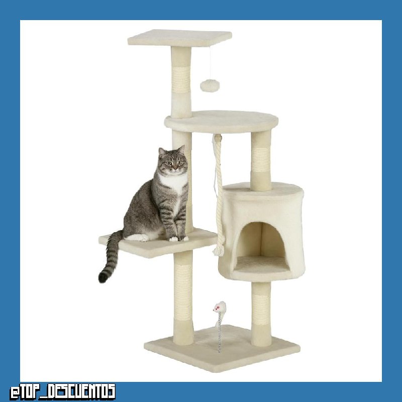 PawHut Árbol para Gatos Rascador 112 cm de 4 Pisos con Poste para Arañar Cueva Espaciosa Múltiples Plataformas Juguetes Divertidos 112x75x40 cm Beige