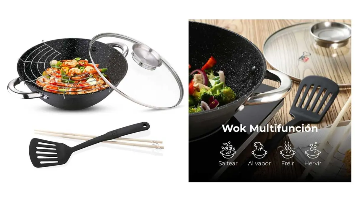 Sartén wok Renberg Wasabi con tapa de vidrio y accesorios por sólo 21,95€ (-16%)