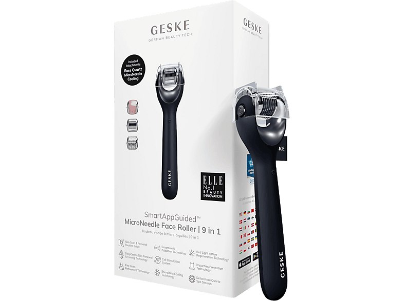 Rejuvenecedor facial - Geske MicroNeedle Face Roller 9 in 1, Cara, Negro