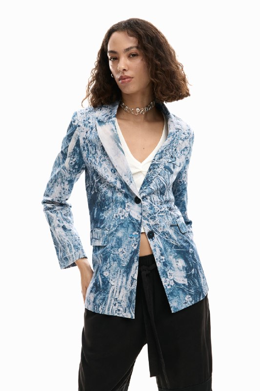 Desigual, Blazer fotografía, Mujer, Algodon, Negro, XS