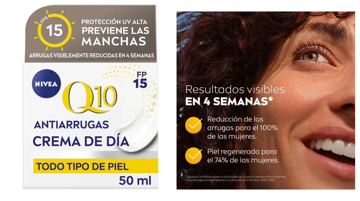 Pack x2 Crema Nivea Q10 Power Cuidado de día antiarrugas + firmeza SPF15 de 50 ml por sólo 12,35€ con descuento automático (-44%) ¡6,18€ cada una!
