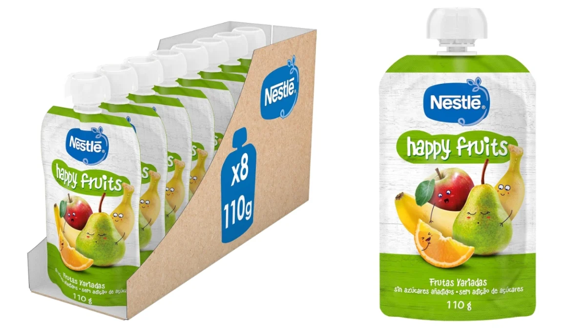 Fruta natural 100% para peques: 8 bolsitas Nestlé Pure Happy Fruits sin azúcar ni aditivos por sólo 5,99€ (40% de descuento)