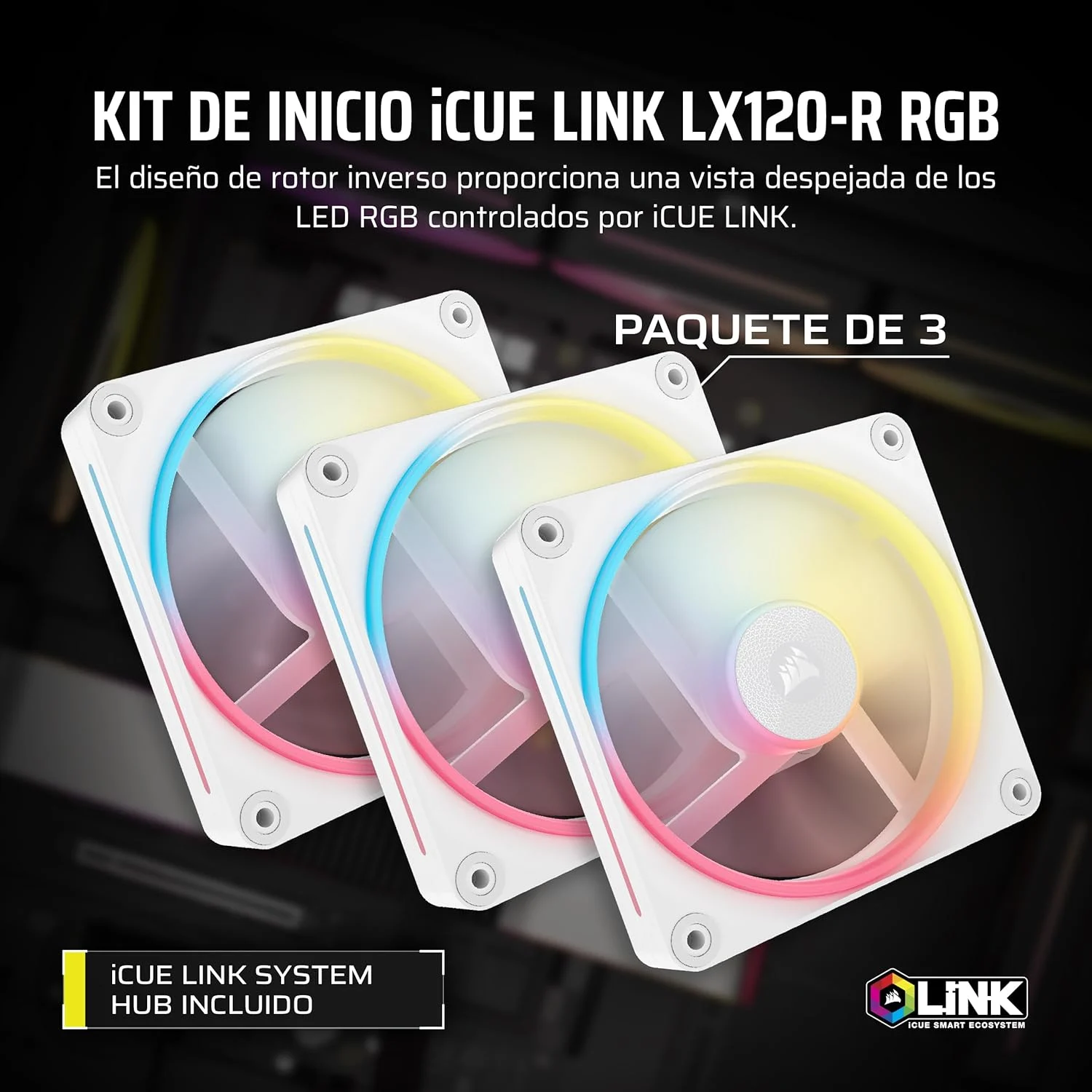 Corsair iCUE Link LX120-R RGB 120mm Ventilador Inverso PWM – Kit de Triple Ventilador por 70,22€ en Amazon