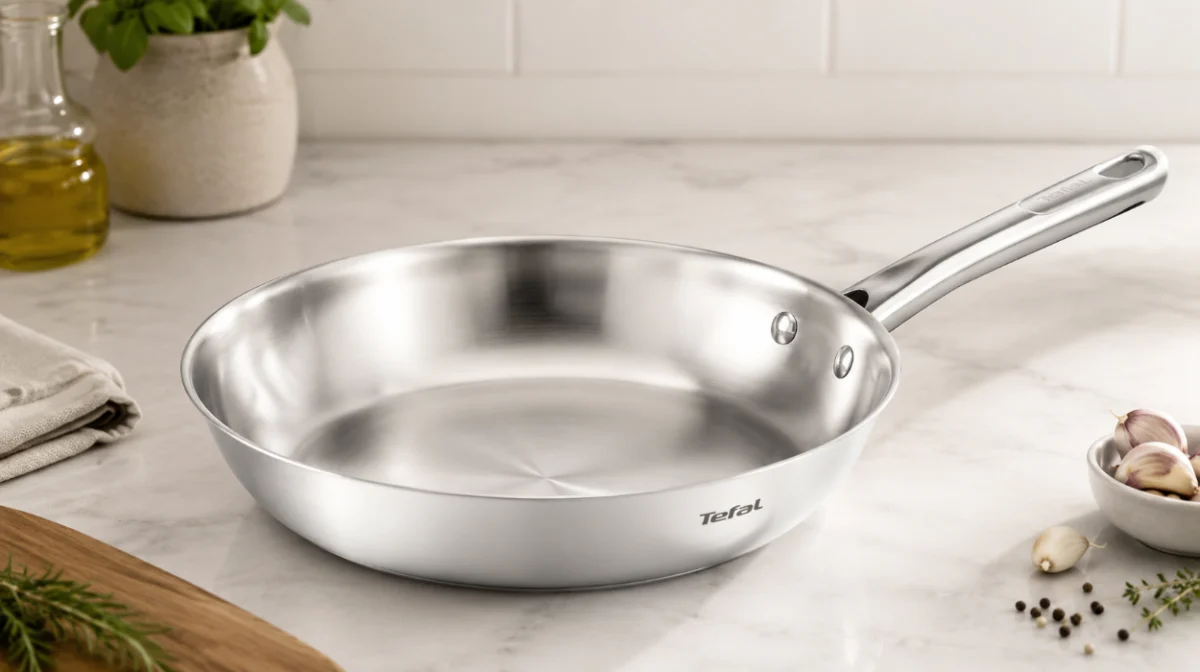 Resultados crujientes y rápidos con la sartén de acero inoxidable Tefal Duetto On de 24 cm apta para inducción por sólo 21,99€ (-37%)