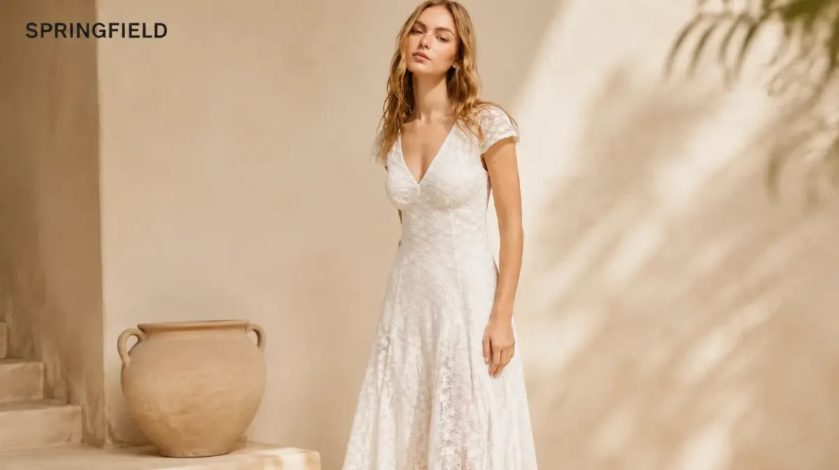 Vestido Springfield midi con cuello en V y encaje por sólo 17,99€ (-50%)
