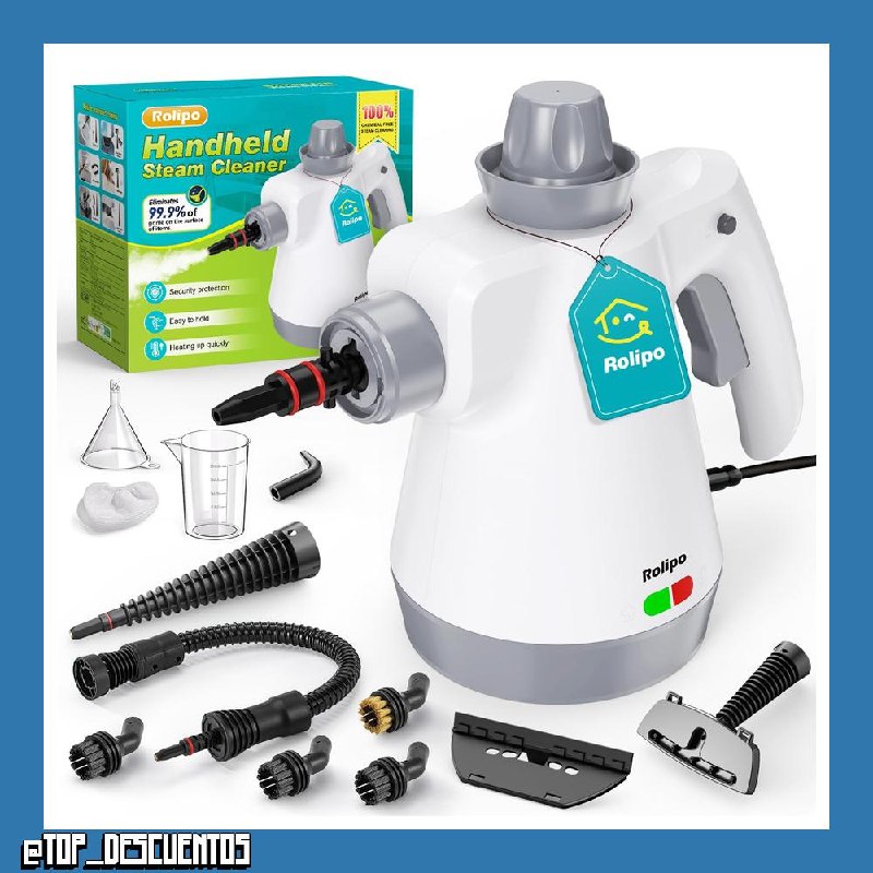 Rolipo Limpiador a vapor portátil a presión con 12 accesorios y cierre de seguridad, pistola de vapor doméstica multifuncional para limpiar cocina, baño, juntas, ventanas y grasa
