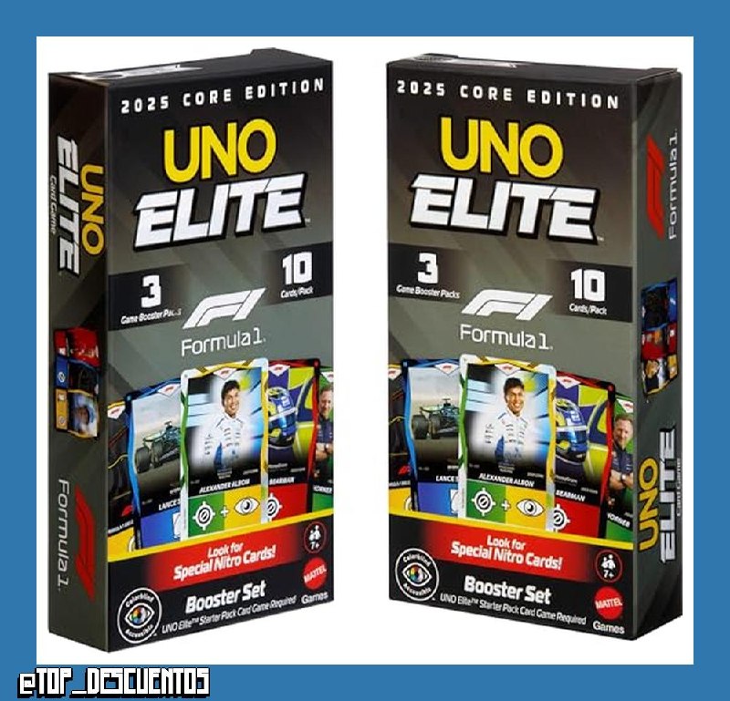 Mattel Games UNO Elite Fórmula 1 2025 Pack Doble Booster, 7+
