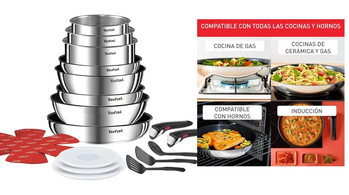 Juego de 3 Sartenes Tefal Ingenio Emotion + 3 cazos, guisera, wok y 12 accesorios por sólo 157,99€ con envío gratis (31% de descuento)