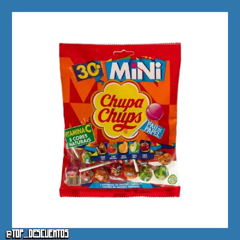 CHUPA CHUPS Mini, Caramelo con Palo, Sabores Variados, Bolsa 30 uds