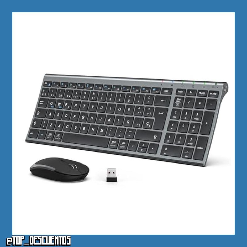 iClever GK03 - Combo de Teclado y Ratón Inalámbricos: QWERTY Español, Conectividad Silenciosa 2.4G, Recargable por USB-C, Diseño Compacto y Delgado - Ideal para iMac/PC/Portátil, Escritura Cómoda