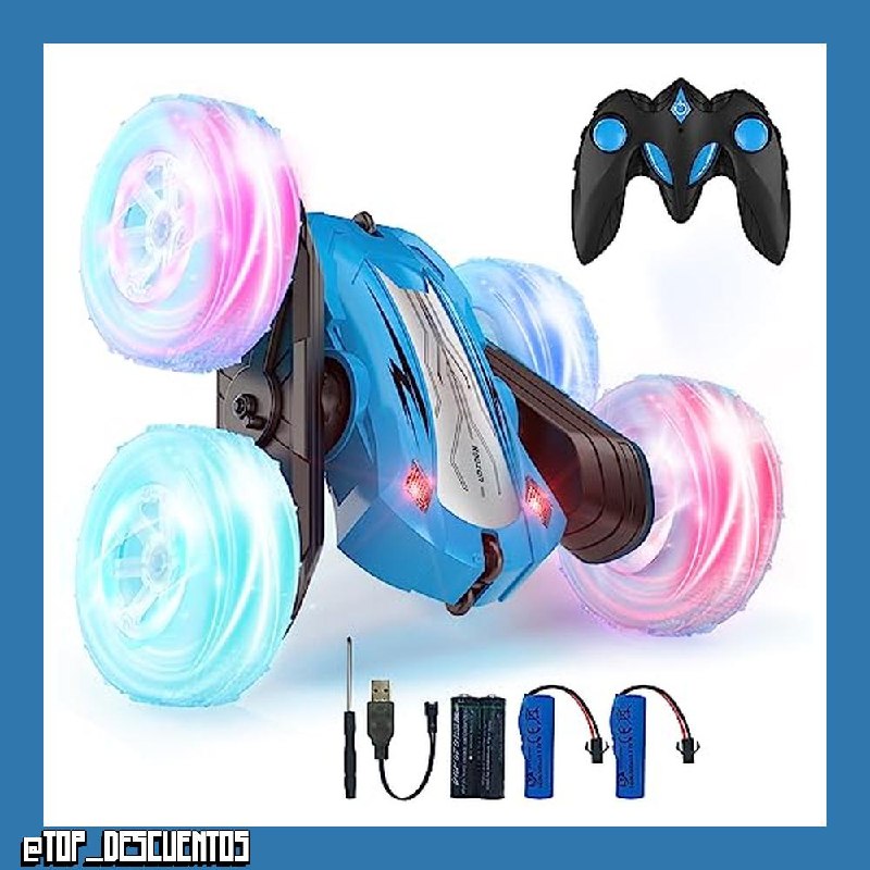 Rodzon Coche Teledirigido,Coche AcrobáTico Camiones 360 Grados De RotacióN,Juguete Niño Regalo 6 7 8 9 12 Años Niña 2.4Ghz Niños Coche Teledirigido con Luces Incluye Batería Recargable (Azul)
