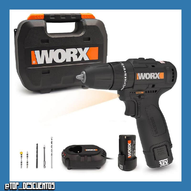 WORX WX121 Taladro Percutor 12V Brushless 40 Nm 3 en 1 con 2 Baterías