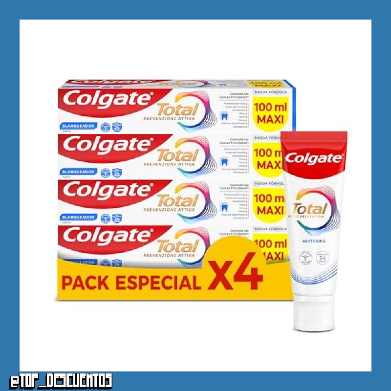 Colgate Total Prevención Activa Blanqueador, Pasta Dientes, Pack 4x100ml
