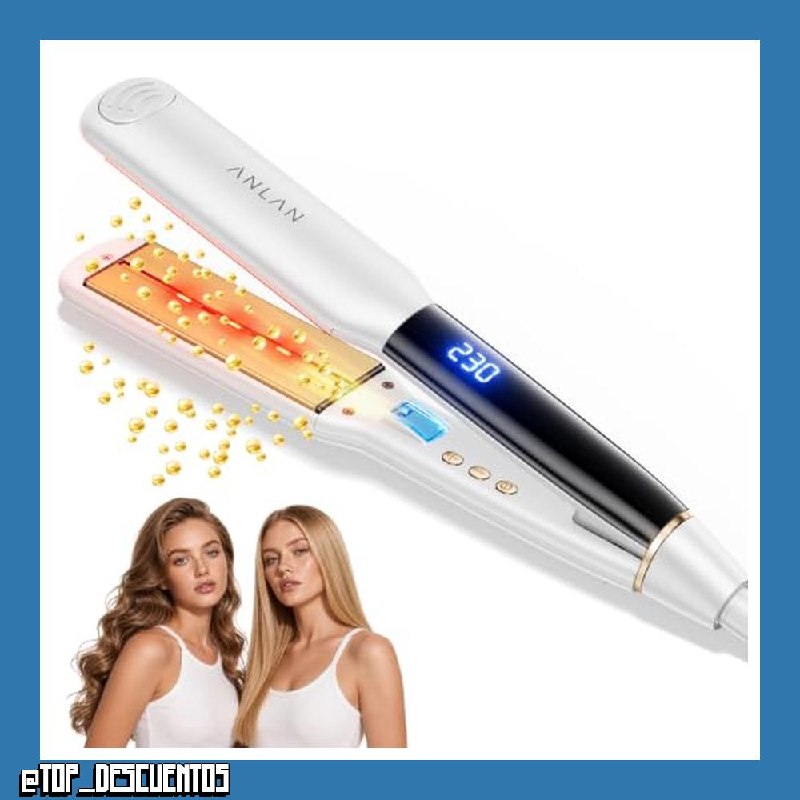 ANLAN Plancha de pelo iónica con luz roja, placas cerámicas flotantes 3D de 36 mm, Rápido 15s, 14 niveles, pantalla LCD, profesional e inteligente
