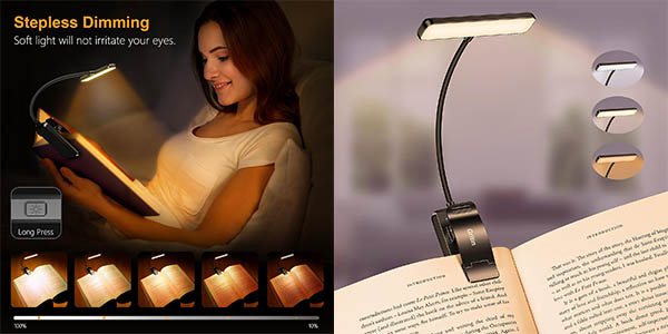 Lámpara LED Gritin para lectura con pinza de sujeción y 3 modos de iluminación por sólo 11,60€ (-34%)