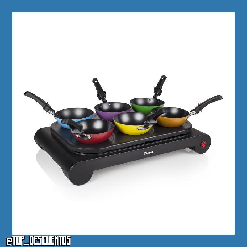Tristar Set wok para 6 personas con sartenes de colores – Parrilla eléctrica multifunción con moldes para pancakes, revestimiento antiadherente, ideal para cenas familiares y reuniones sociales