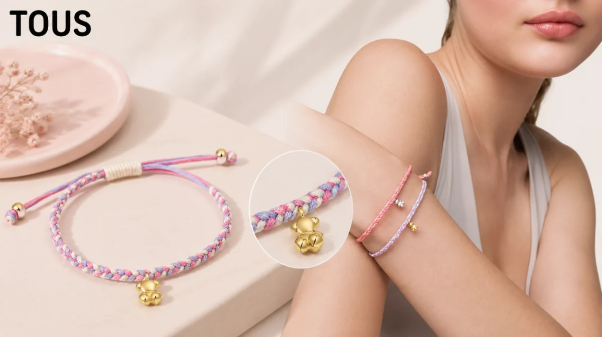 Pulsera TOUS colección Motivos: charm de osito, baño de oro 18 kt sobre plata y nylon por sólo 35€ con envío gratis (-41%)