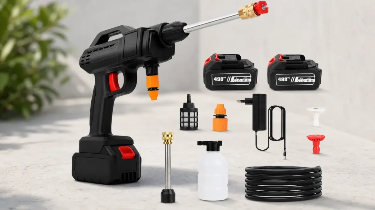 Hidrolimpiadora inalámbrica de alta presión 21V con 35 Bar, batería doble de 4.0Ah y manguera de 5 metros por sólo 27,07€ (-10%)