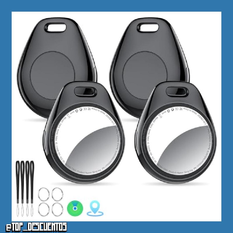 Tukio Air Tracker Tags 4 Pack Negro Funciona con Apple Buscar (Sólo iOS)