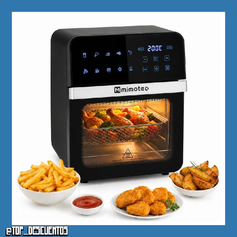M mimotec – Air Fryer Vera Touch 10L, Freidora de Aire sin Aceite, 1800W, 10 Menús Digitales, Pantalla Táctil, Función Grill, Temporizador regulable, 2 niveles, Temperatura 80-200°C, Cocina Saludable