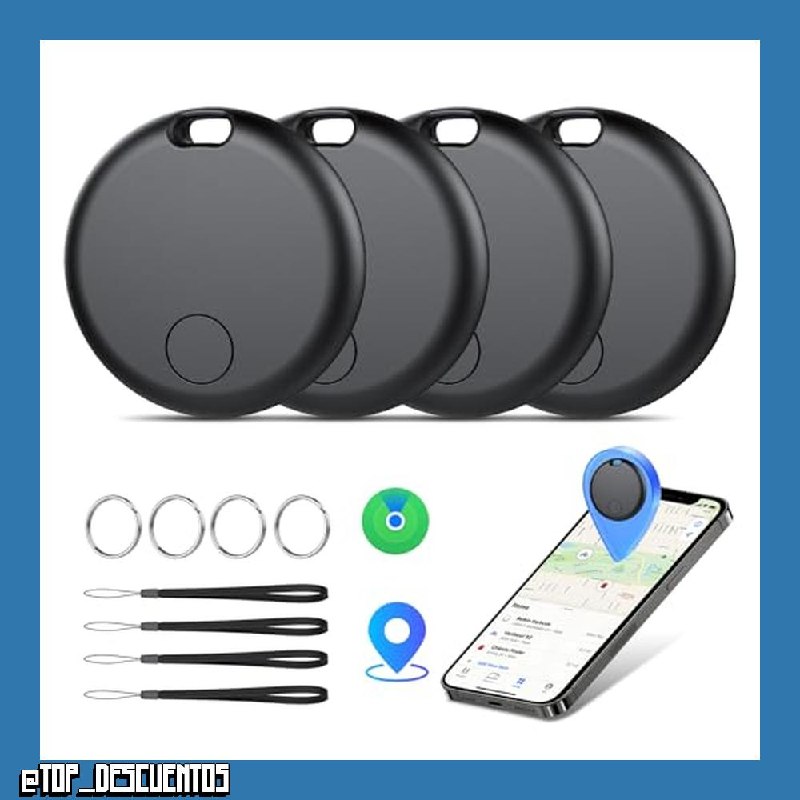 Smart Tracker Tags 4 Pack, Localizador de Objetos Bluetooth Finder, Compatible con Buscar Apple (sólo iOS), 365 días de Uso, Baterías Reemplazo, Buscador para Llaves/Carteras/Equipajes