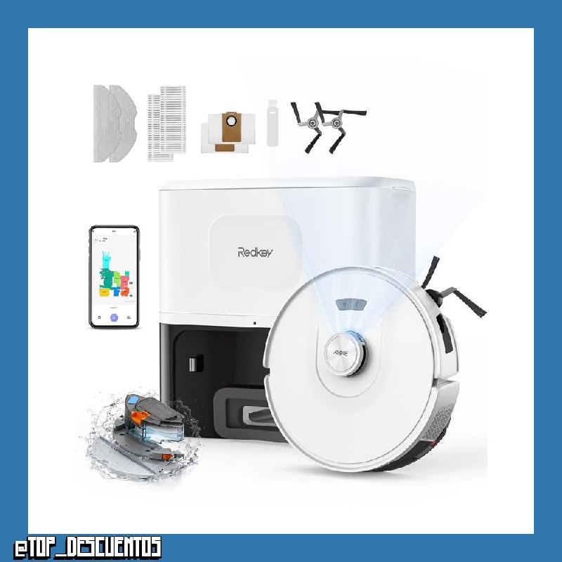Redkey D8 Robot Aspirador y Fregasuelos, 25000Pa Aspirador Robot con Base, 4L Auto-Vaciado, Anti-Enredo de Cabello, Navegación LiDAR, Ideal para Alfombras y Pelos de Mascotas, Voz y aplicación
