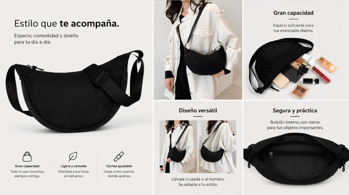Acierta con estos bolsos bandolera de pana en forma de media luna: Top ventas por sólo 8,43€ (-30%)