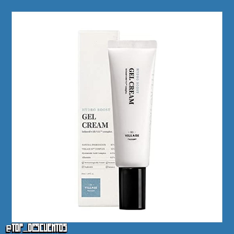VILLAGE 11 FACTORY Crema en Gel Hydro Boost (50ml) Ácido Hialurónico, Extracto de Manzanilla, Alantoína, Hidratante y Calmante (Hydro Boost Gel Cream)