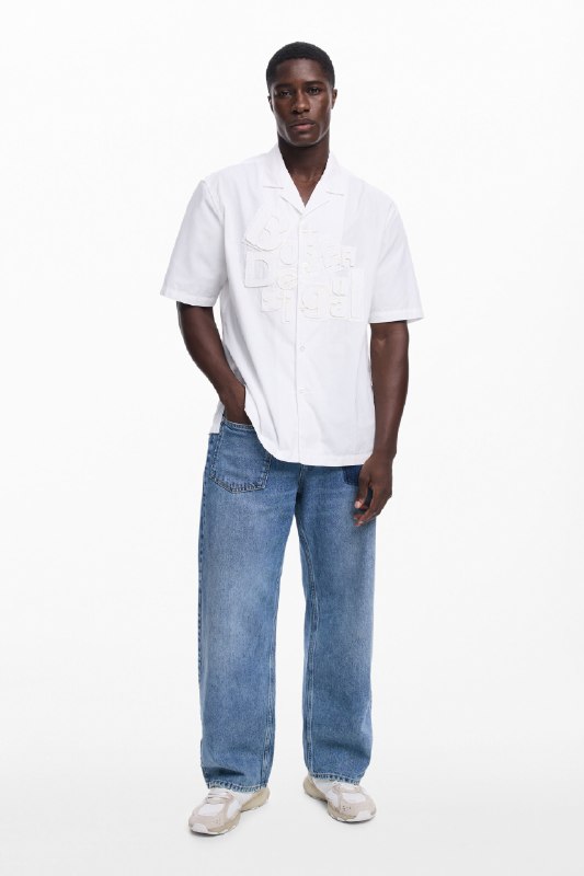 Desigual, Camisa manga corta lettering Botter, Algodon, Blanco, S