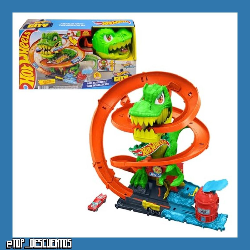 Hot Wheels City Batalla con T-Rex y Coche de Juguete a Escala 1:64