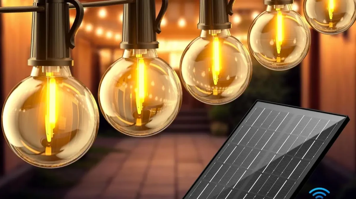 Guirnalda de luces solares para exteriores de 17,1 m con 24+1 bombillas LED G40 y mando por sólo 21,98€ (-27%)