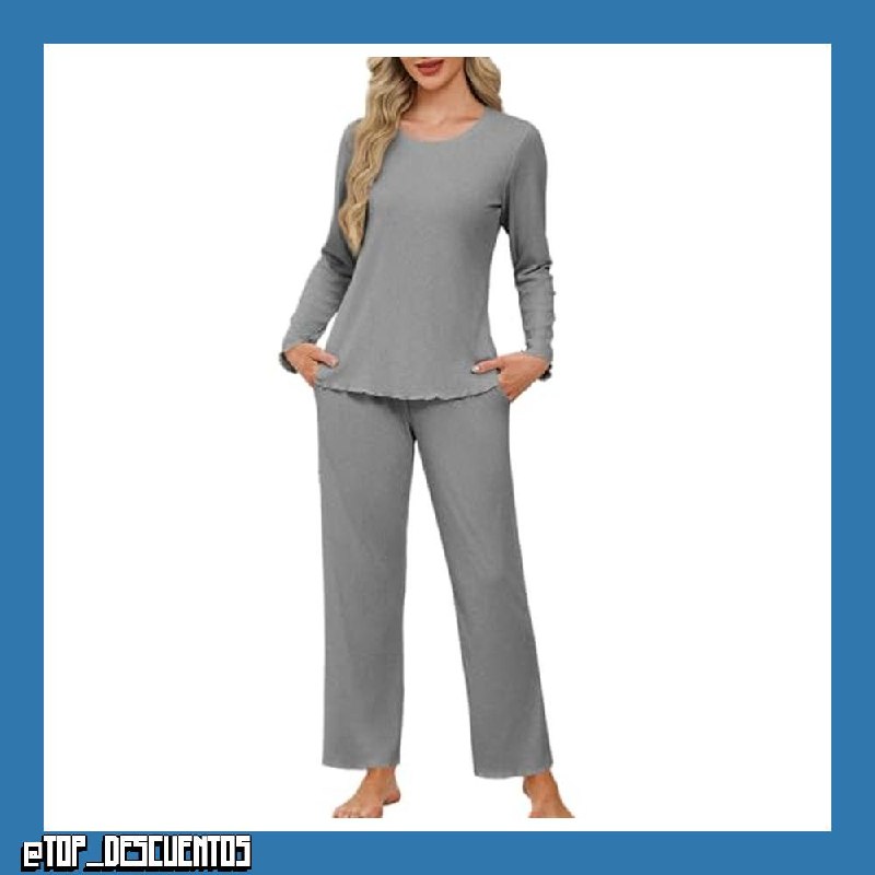Ekouaer Pijama Mujer Manga Larga Conjunto de Pijamas Invierno 2 Piezas Ropa de Dormir en Cuello Redondo, S-XXL