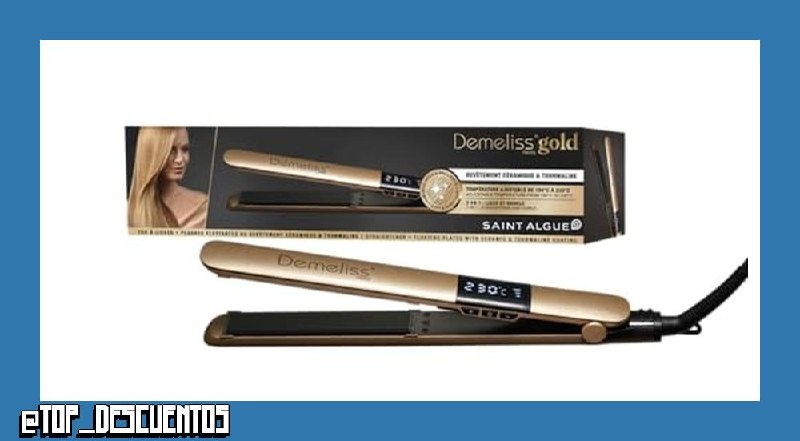 Demeliss SAINT ALGUE Alisador GOLD - Alisado desde raíz, placas finas cerámica y turmalina, temperatura 150-230°C, para cabello liso a ondulado, diseño ergonómico y profesional.
