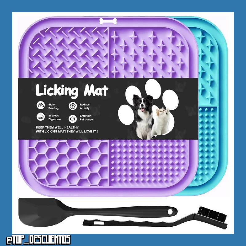 Azyh 2 Alfombrillas para Lamer Perros y Gatos con Ventosas 20X20cm, Alimentador Lento para Aliviar la Ansiedad, Juguetes, Tapete de Alimentación para Mantequilla, Yogur, Maní