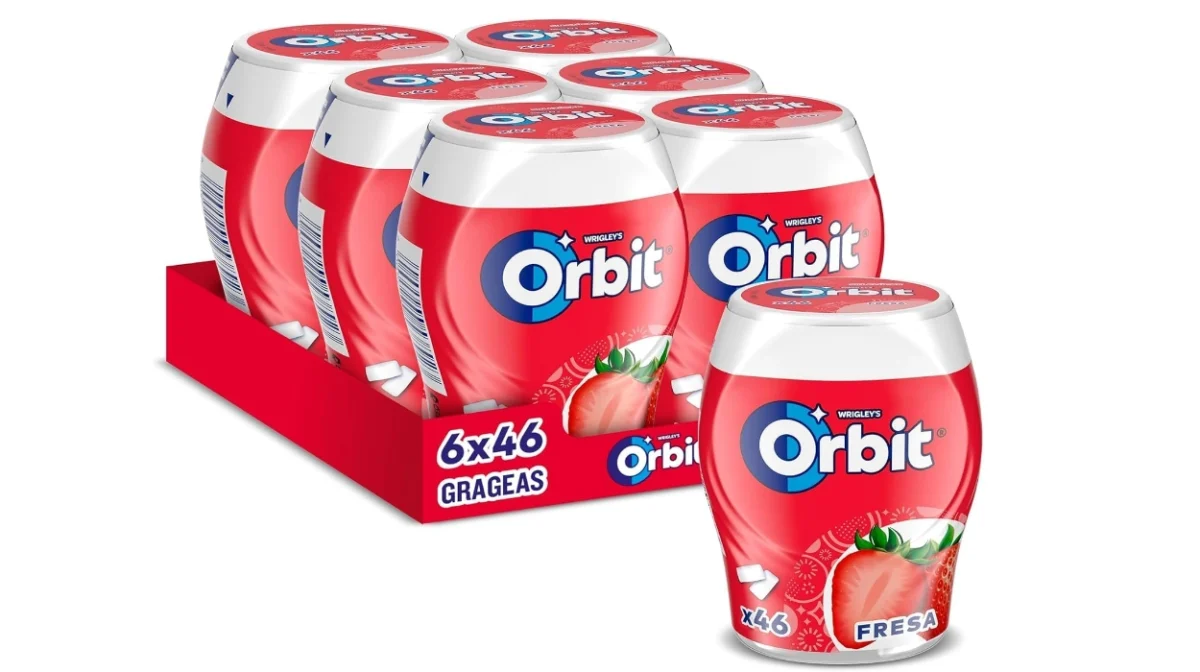 Pack de 6 botes de chicles Orbit fresa sin azúcar por sólo 13,10€ (34% de descuento)