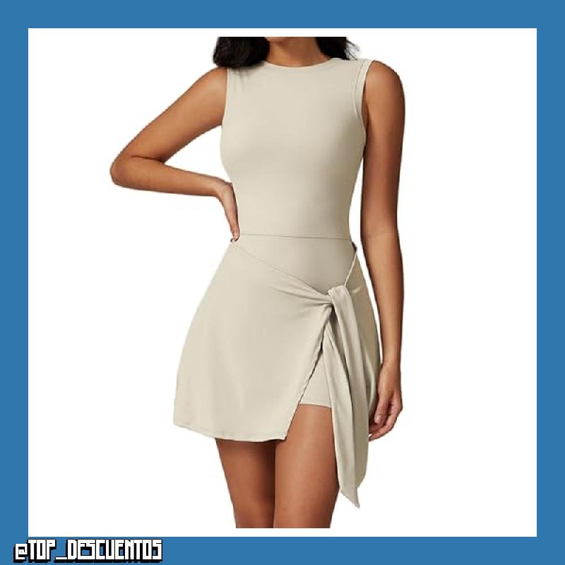 IDOPIP Vestido de tenis para mujer, vestido de golf con pantalones, sin mangas, espalda descubierta, vestido deportivo para deportes, tenis, béisbol, yoga, fitness, correr, tenis de mesa, minivestido