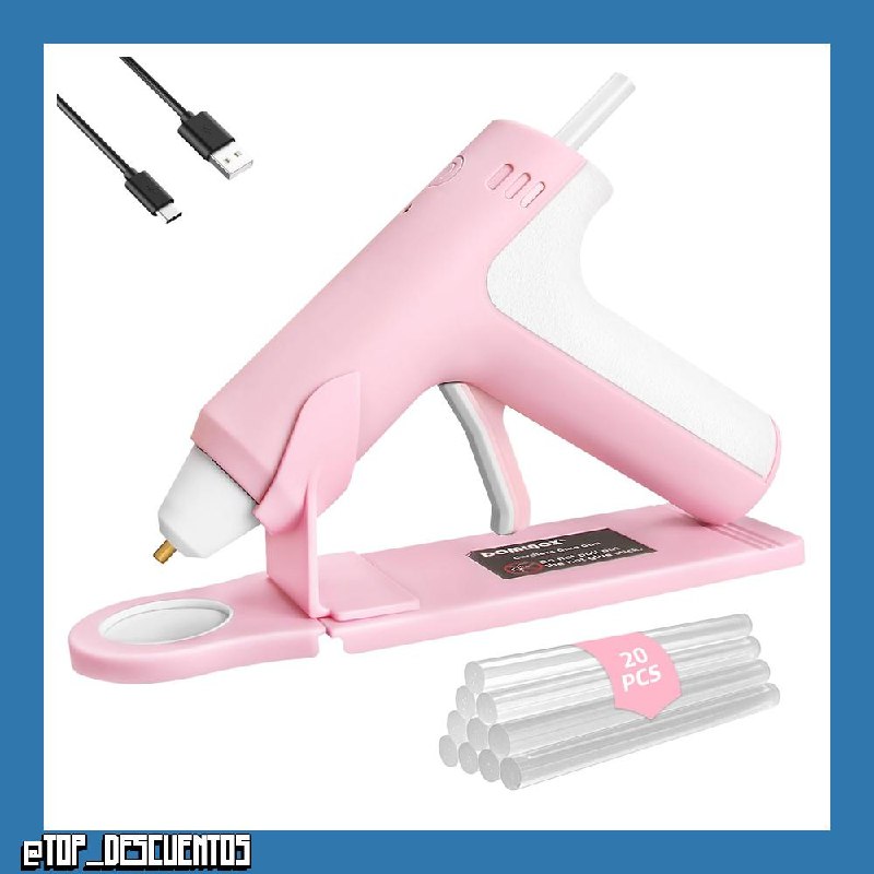 Pistola de Pegamento Caliente Inalámbrica con 20 Barras de Silicona, Calentamiento Rápido de 25S, Batería Recargable 2000mAh Type-C, Apagado inteligente, para Arte, Artesanía, DIY, Rosa