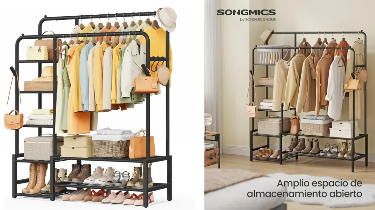 Perchero abierto de Songmics con 7 estantes y barra de colgar para un almacenaje eficiente por sólo 34,19€ con envío gratis (-29%)