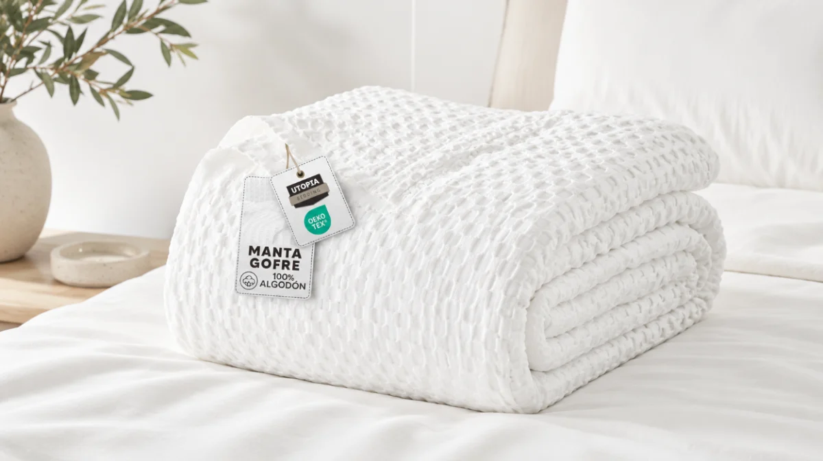Manta tipo gofre de algodón Utopia Bedding de 228 x 228 cm, suave y ligera para todo el año por sólo 23,08€ (-14%)