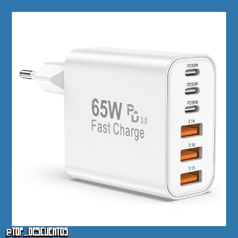 BSTOEM Cargador Carga Rapida USB C 65W 6 Puertos rapido, Múltiple 25W (MAX) Rápido Enchufe Adaptador, Tipo C Movil para iPhone 17 16 15 14 13 12 11 Plus Pro MAX X XS XR, para iPad, para Samsung Charge