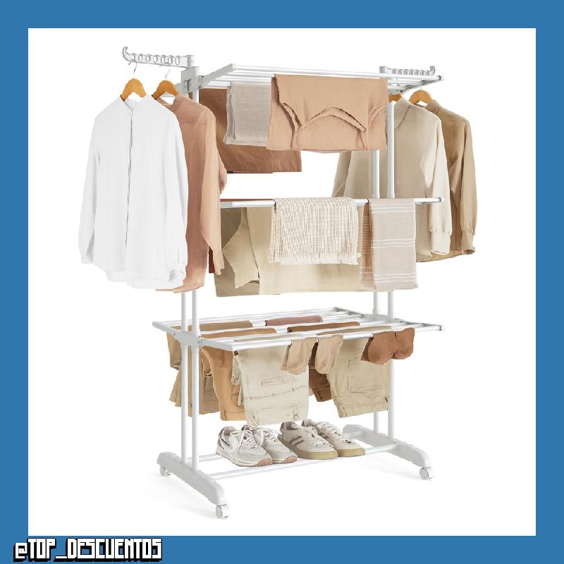 SONGMICS Tendedero Plegable de 4 Niveles, con Ruedas, Alas Plegables