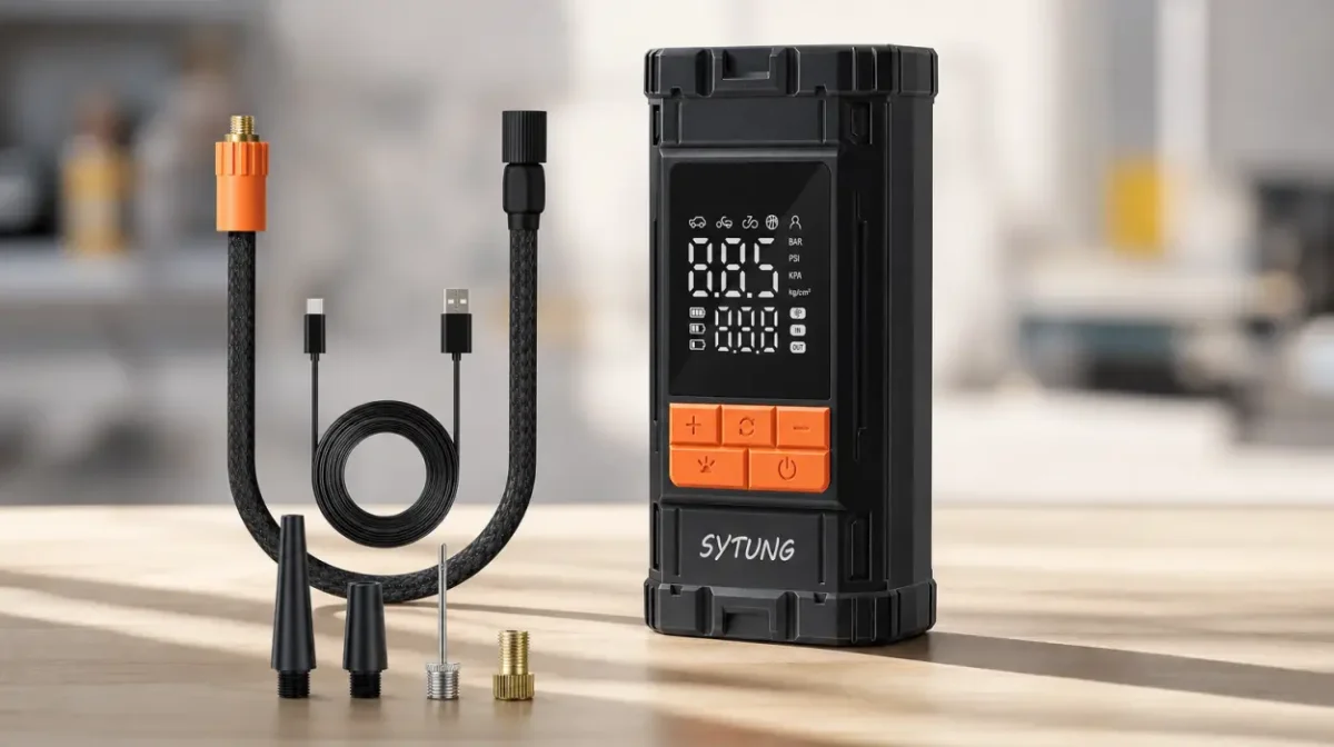 Compresor de aire portátil 150PSI para neumáticos, recargable e inalámbrico con pantalla digital y luz LED por sólo 14,96€ con cupón (-50%)
