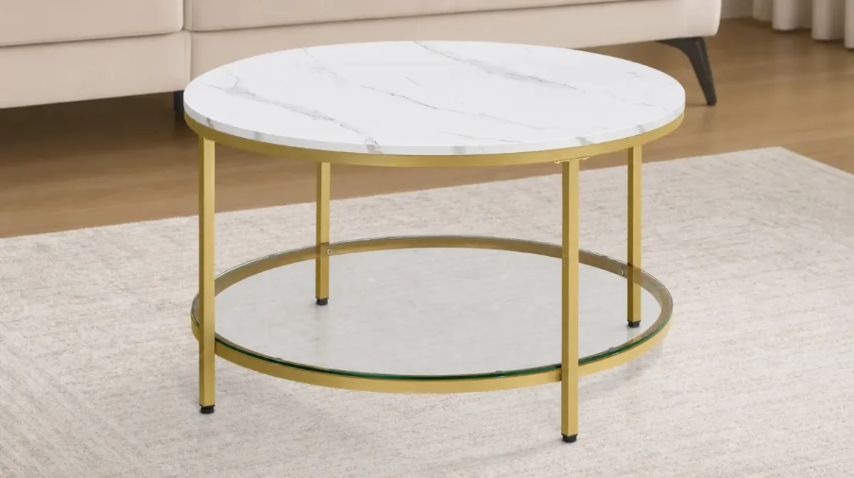 Mesa de centro redonda Vasagle con estante de vidrio templado por sólo 46,39€ con envío gratis (-20%)