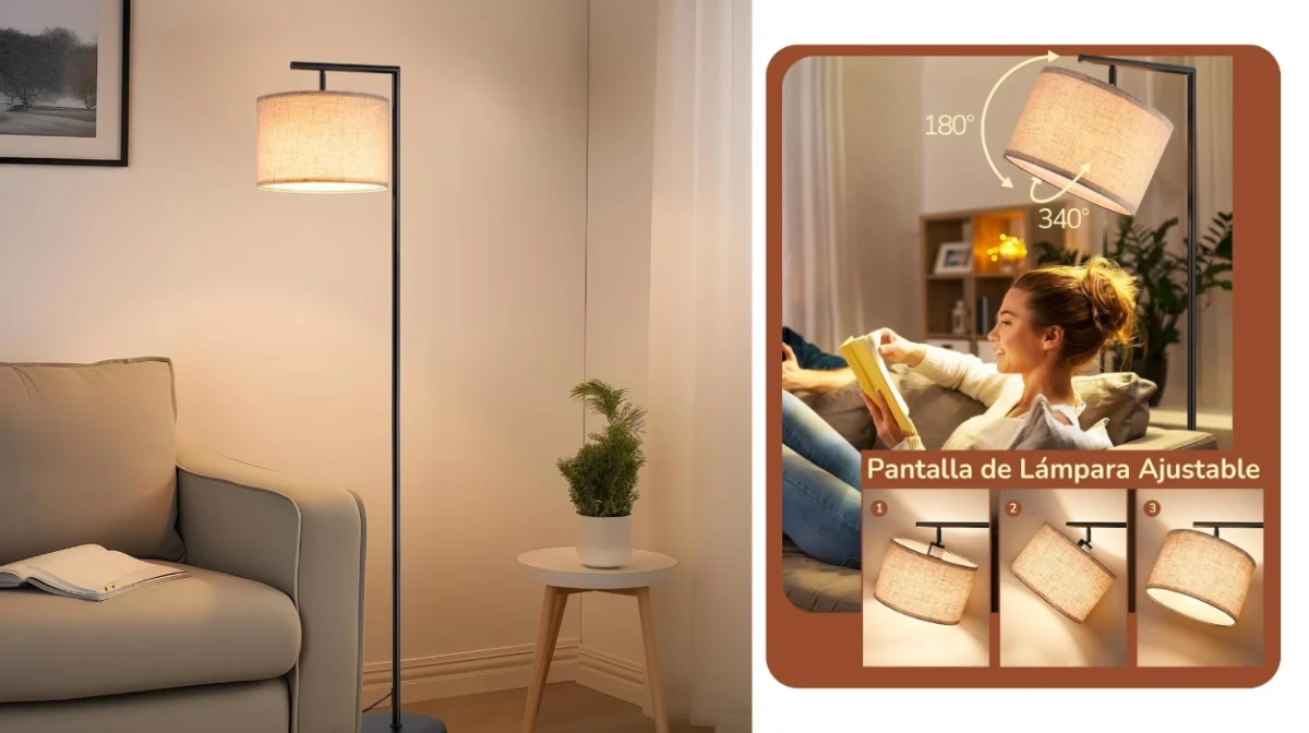 La lámpara de pie Edishine ofrece ajuste total con pantalla orientable y estabilidad inigualable por sólo 43,20€ (38% de descuento)
