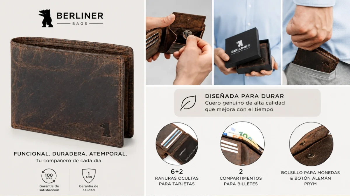 Cartera de piel Berliner Bags con protección RFID para hombre por sólo 27,06€ (46% de descuento)