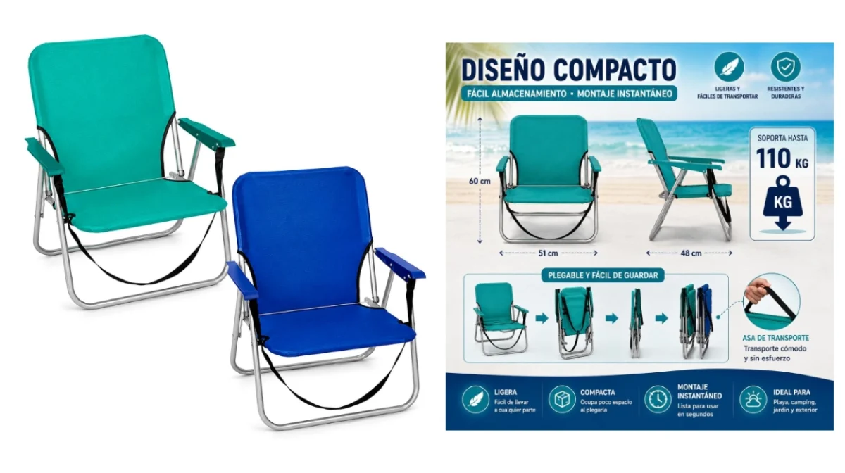 Pack de 2 sillas plegables ligeras y portátiles para playa camping o terraza por sólo 36,99€ con envío gratis (-26%)