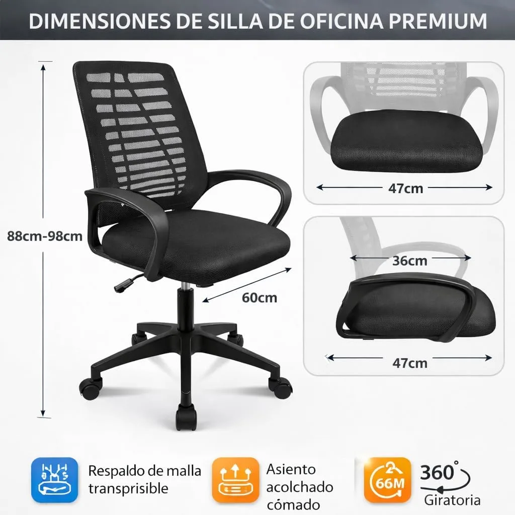 T-LoVendo – Silla de Oficina o Escritorio ergonómica con Soporte Lumbar y Respaldo de Malla Transpirable por 36,07€ en Amazon