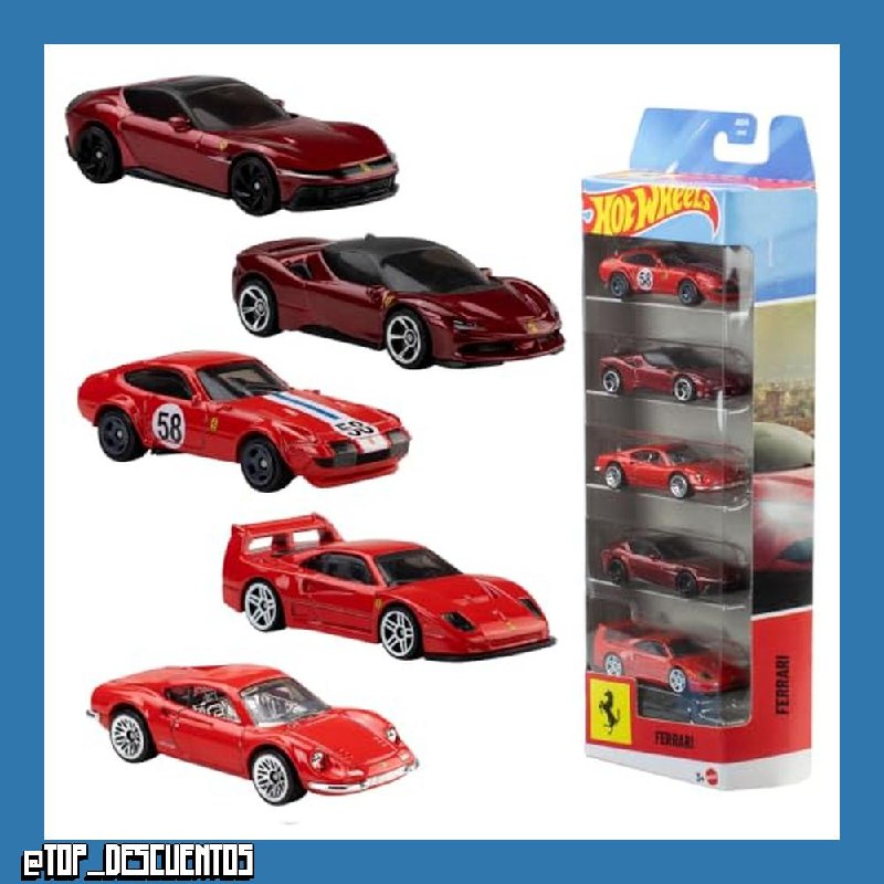 Hot Wheels Pack de 5 Coches Ferrari a Escala 1:64