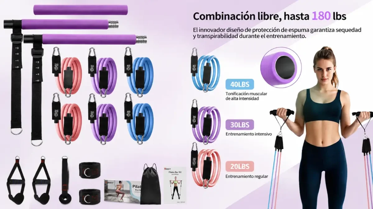 Tu gimnasio portátil: kit de fuerza y musculación Fokky con barra desmontable y 6 gomas elásticas por sólo 23,21€ (-25%)