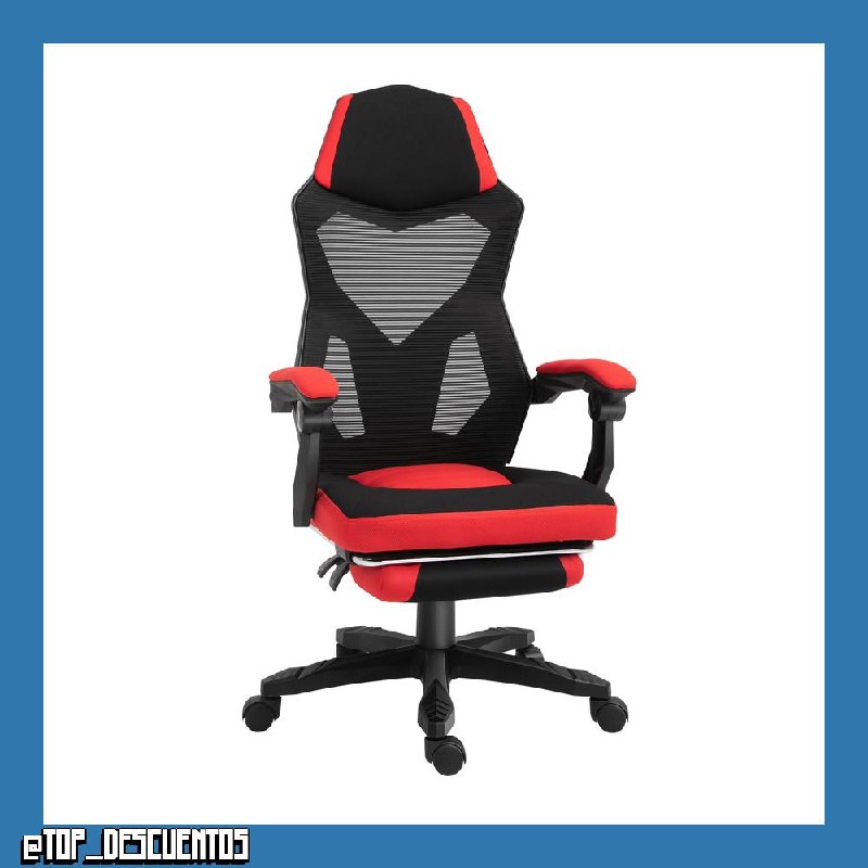 Vinsetto Silla Gaming Giratoria de Malla con Reposapiés Retráctil Rojo
